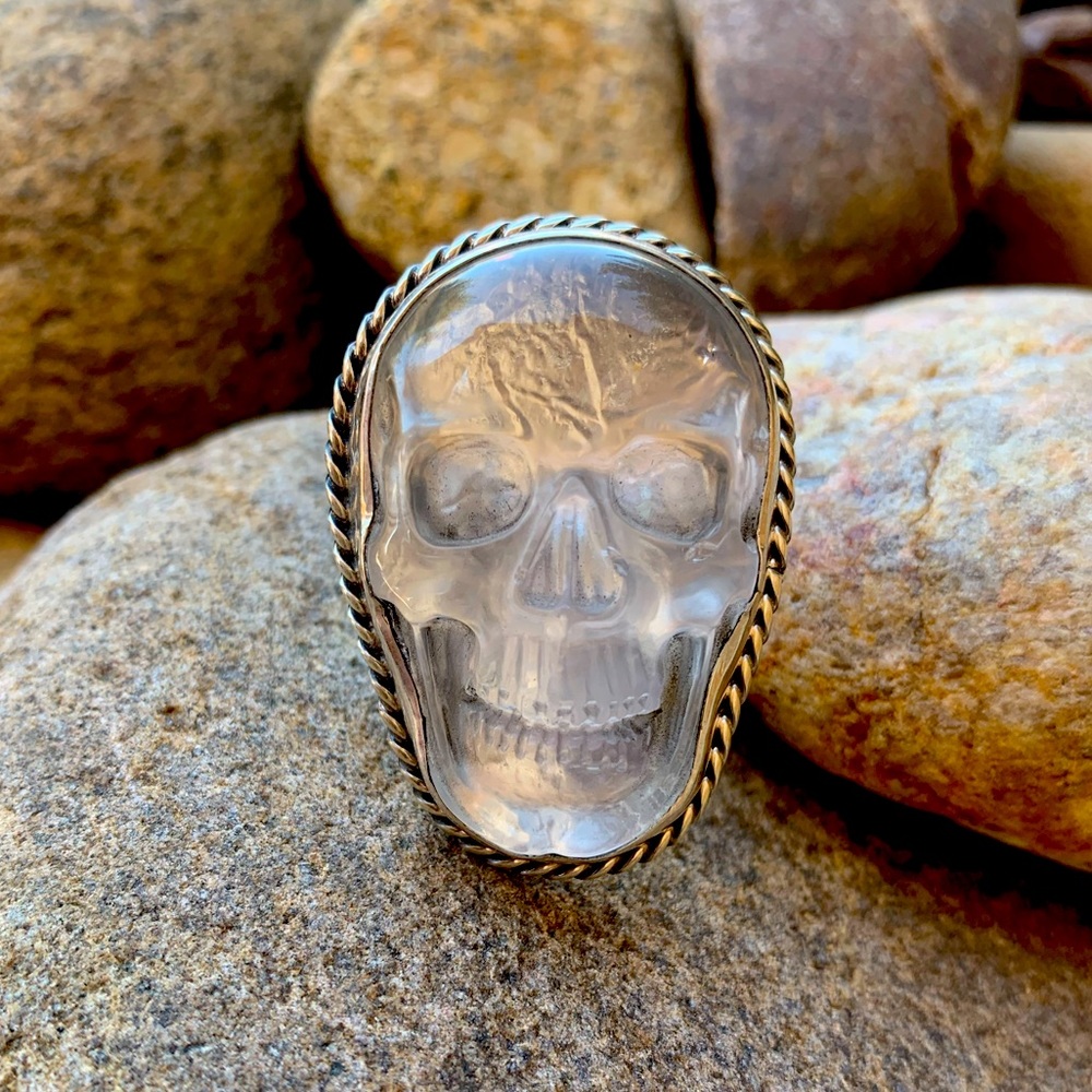 Quartz Skull Sterling Silver Ring